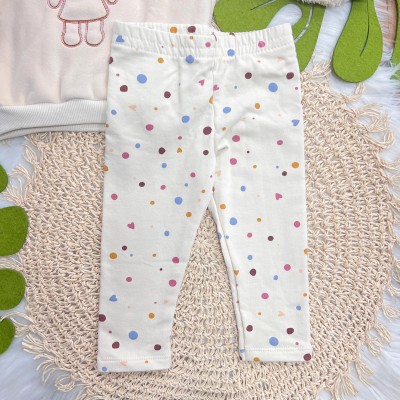 Conj. Casaco Ursinha de Pelinho e Calça Legging Confetes - Creme